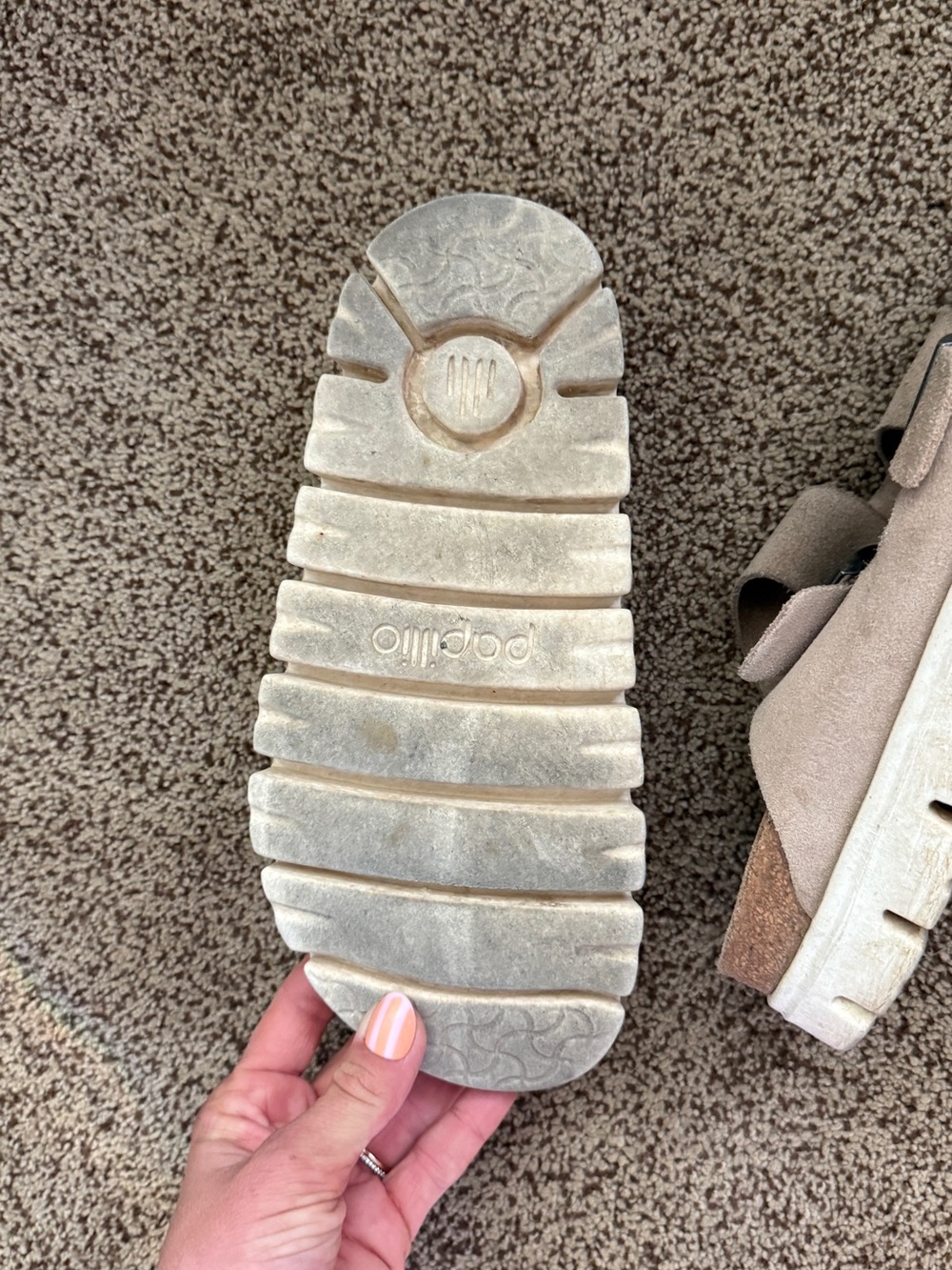 Birkenstock Arizona Beige Double-Buckle Platform Slide Sandals - Picture 5 of 5